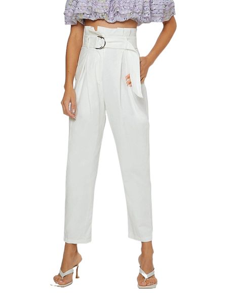 paperbag waist slant pocket belted pants n87v#, Black;white 
paperbag waist slant pocket belted pants n87v#, Black;white