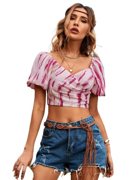 brush print surplice neck zipper back crop blouse b0qu#, White
brush print surplice neck zipper back crop blouse b0qu#, White