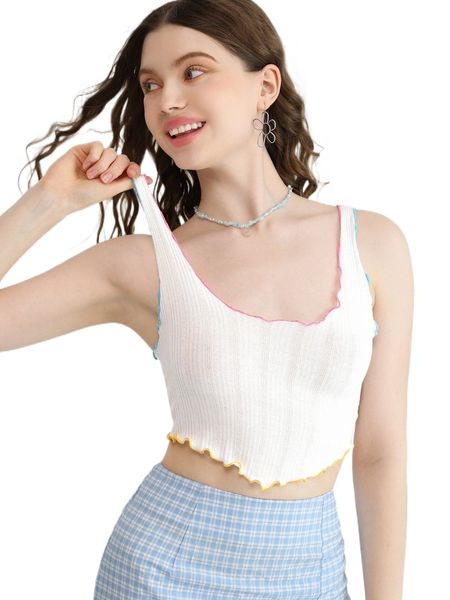 lettuce trim bandana hem crop tank 07xp#, White