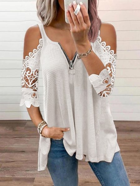 white tee summer new lace petal half sleeve zipper ladies t-shirt for women oversize off shoulder v-neck loose casual tee tunic
white tee summer new lace petal half sleeve zipper ladies t-shirt for women oversize off shoulder v-neck loose casual tee tunic