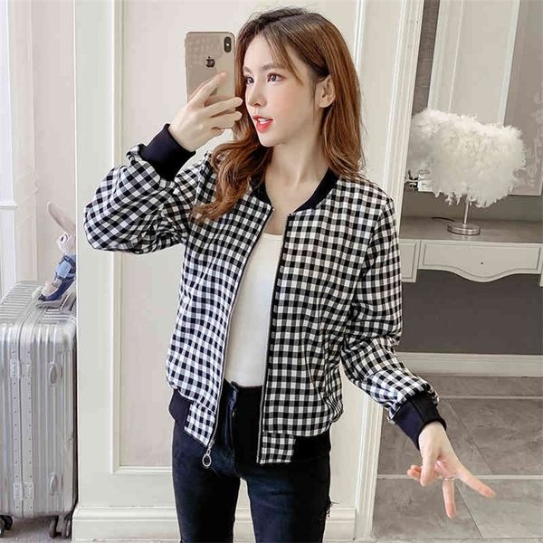 autumn simple casual ladies short jacket autumn women's loose plaid short jacket baseball uniform women 210412, Black;brown
autumn simple casual ladies short jacket autumn women's loose plaid short jacket baseball uniform women 210412, Black;brown