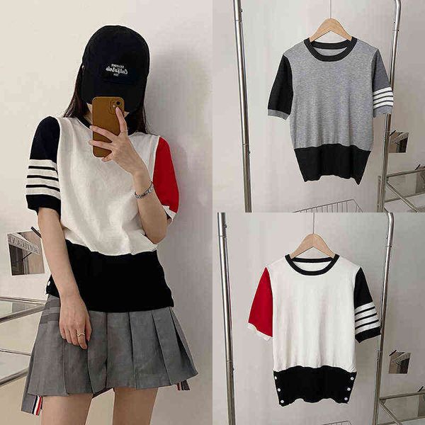 tb knitted tee short sleeve women's spring 2022 new color blocking round neck half sleeve thin air conditioning grey short european tre, White
tb knitted tee short sleeve women's spring 2022 new color blocking round neck half sleeve thin air conditioning grey short european tre, White