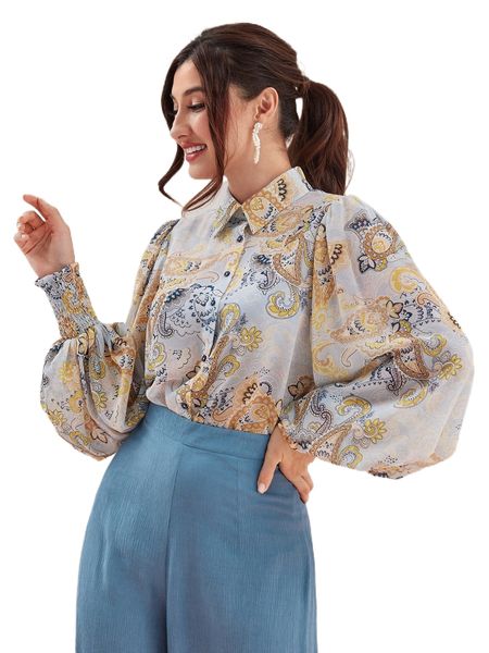 modely paisley print button front shirt 15ip#, White