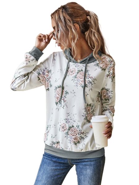 floral print drawstring hoodie y9qv#, Black