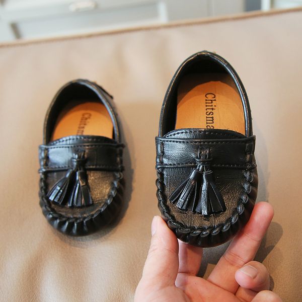 

Kids Spring Loafers Fringe Round Toe Slip-on Elegant British Style Boys Girls Flat Shoes 21-35 Toddler Children Casual Shoe, Black