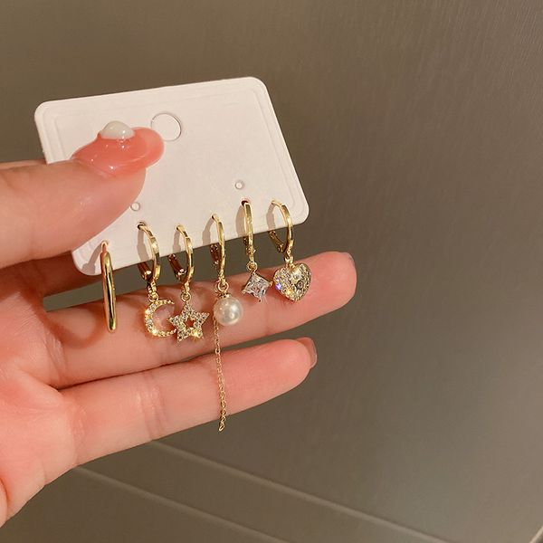 real gold plating six-piece set ear clip earrings pearl zircon star moon love ear earrings fashionable eardrop, Golden
real gold plating six-piece set ear clip earrings pearl zircon star moon love ear earrings fashionable eardrop, Golden