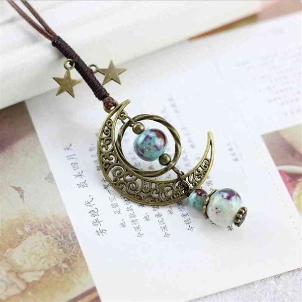 moon vintage ceramic beads necklace double star boho women statement jewelry adjustable rope chain long sweater necklaces cn01241m, Silver
moon vintage ceramic beads necklace double star boho women statement jewelry adjustable rope chain long sweater necklaces cn01241m, Silver