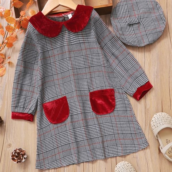 little girl prince of wales check patch pocket doll collar dress and hat she, Red;yellow
little girl prince of wales check patch pocket doll collar dress and hat she, Red;yellow