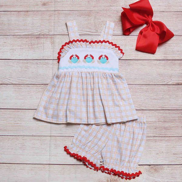 summer girls clothes brown check sleeveless strap and brown plaid shorts three crab embroidery patterns toddler girl outfits aa220316, White
summer girls clothes brown check sleeveless strap and brown plaid shorts three crab embroidery patterns toddler girl outfits aa220316, White