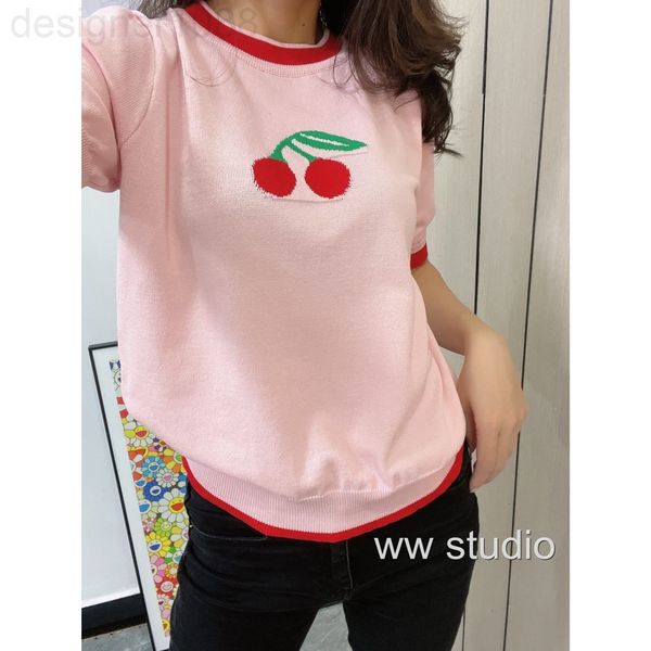 women's t-shirt designer spring and summer cherry pink short spice girl light stitching red neckline sleeve jacquard are simple beautif, White
women's t-shirt designer spring and summer cherry pink short spice girl light stitching red neckline sleeve jacquard are simple beautif, White