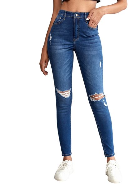 tall slant pocket ripped skinny jeans b2un#, Blue