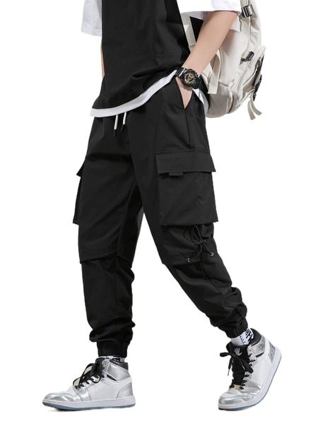 men utility pocket drawstring waist pants f9sy#, Black 
men utility pocket drawstring waist pants f9sy#, Black