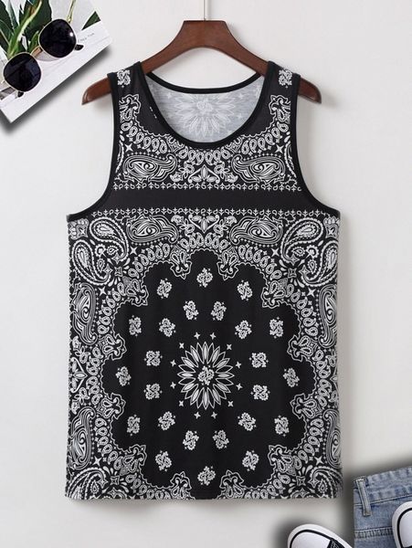 men paisley print tank a0xm#, White;black