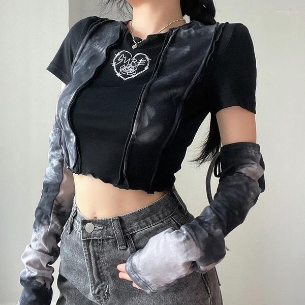 women's t shirts korean grunge short sleeve cropped harajuku tie dye patchwork t-shirt with gloves e-girl gothic mall goth tees, White
women's t shirts korean grunge short sleeve cropped harajuku tie dye patchwork t-shirt with gloves e-girl gothic mall goth tees, White