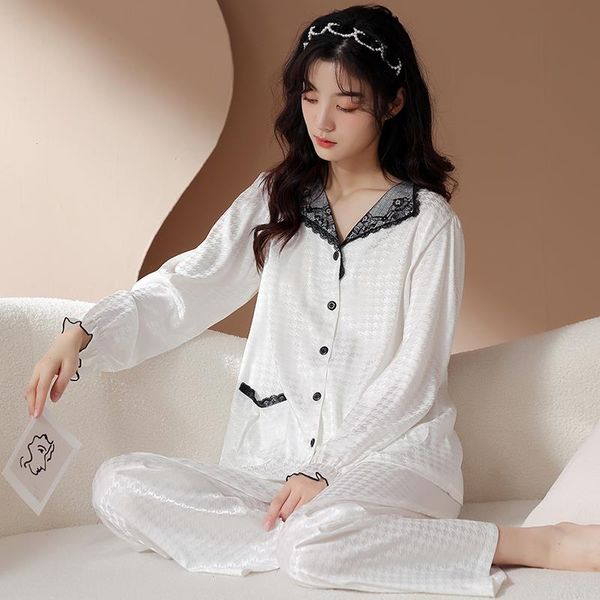 womens pajamas set spring and autumn silk home wear sleepwear nightwear lingere trouser suits long sleeve clothes, Black;red
womens pajamas set spring and autumn silk home wear sleepwear nightwear lingere trouser suits long sleeve clothes, Black;red