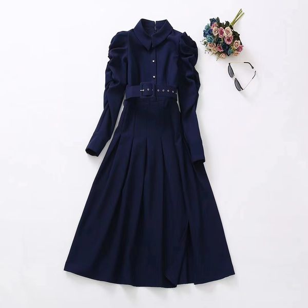 european and american women's wear new autumn 2022 long sleeve lantern sleeve lapel belt fashionable slit dresses, Black;gray
european and american women's wear new autumn 2022 long sleeve lantern sleeve lapel belt fashionable slit dresses, Black;gray