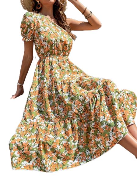allover floral print puff sleeve one shoulder ruffle hem dress 75ik#, Black;gray
allover floral print puff sleeve one shoulder ruffle hem dress 75ik#, Black;gray