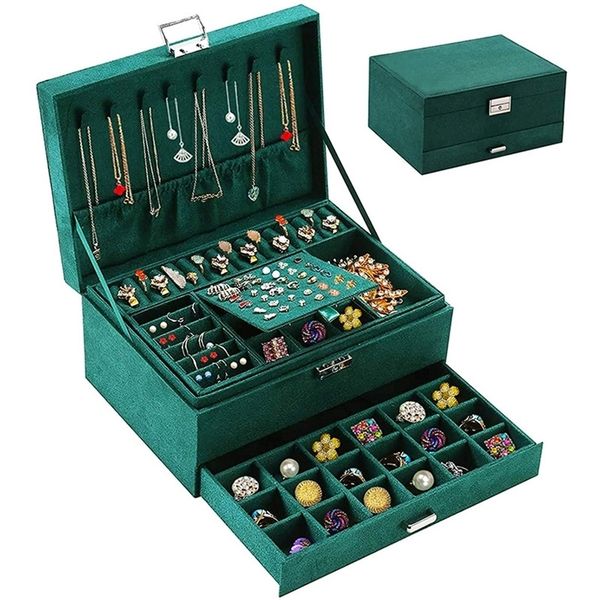 jaycas 3-layers jewelry organizer large ring necklace makeup holder green stud cases velvet box with lock for women 220428, Black;white
jaycas 3-layers jewelry organizer large ring necklace makeup holder green stud cases velvet box with lock for women 220428, Black;white