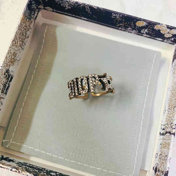 letter full diamond opening ring female old star pair ring, Silver
letter full diamond opening ring female old star pair ring, Silver