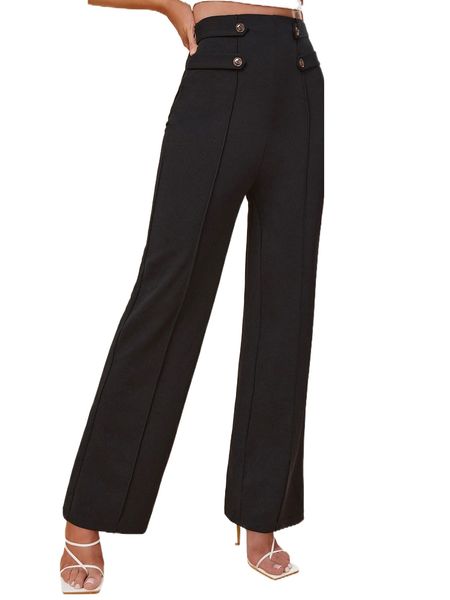 fake b.utton seam detail p.ants o5vv#, Black;white