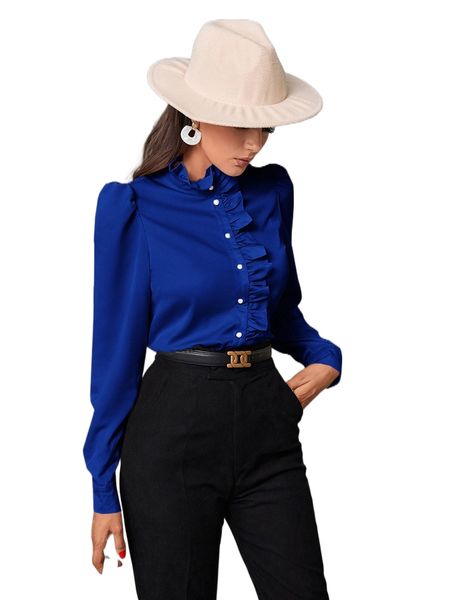 ruffle trim puff sleeve blouse 62of#, White
ruffle trim puff sleeve blouse 62of#, White