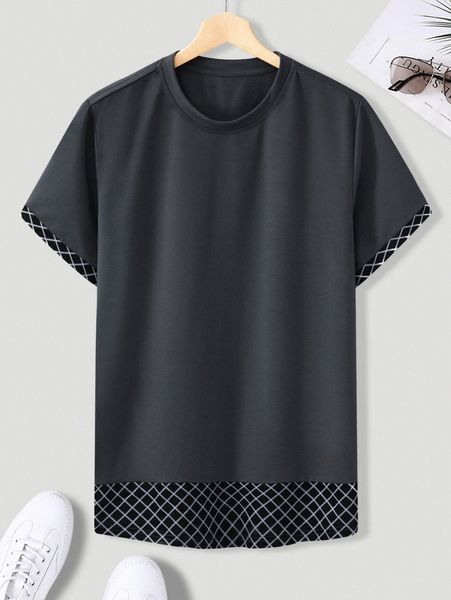 men random plaid print tee 21yr#, White;black