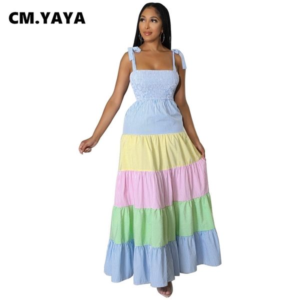 cm.yaya women multicolor striped spagehtti strap maxi long big swing dress summer party boho chic vestidos dresses 220516, Black;gray
cm.yaya women multicolor striped spagehtti strap maxi long big swing dress summer party boho chic vestidos dresses 220516, Black;gray