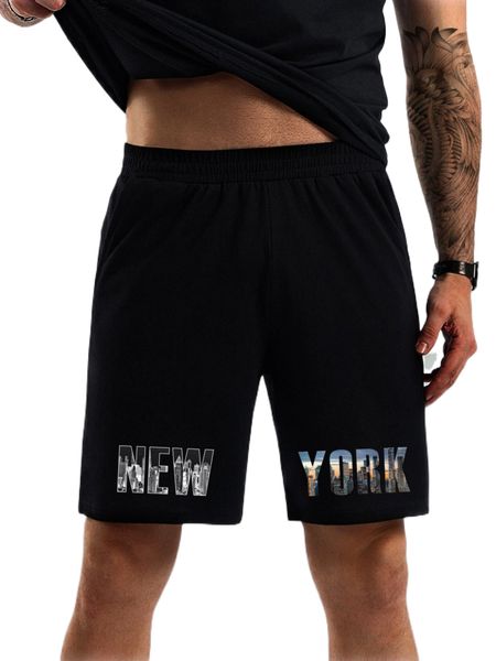 men skyscraper & letter graphic shorts v2a1#, White;black