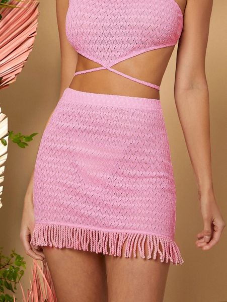 high waist fringe trim skirt m5eu#, Black