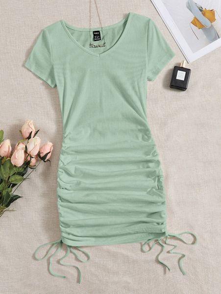 v-neck drawstring ruched side dress 20vs#, Black;gray
v-neck drawstring ruched side dress 20vs#, Black;gray