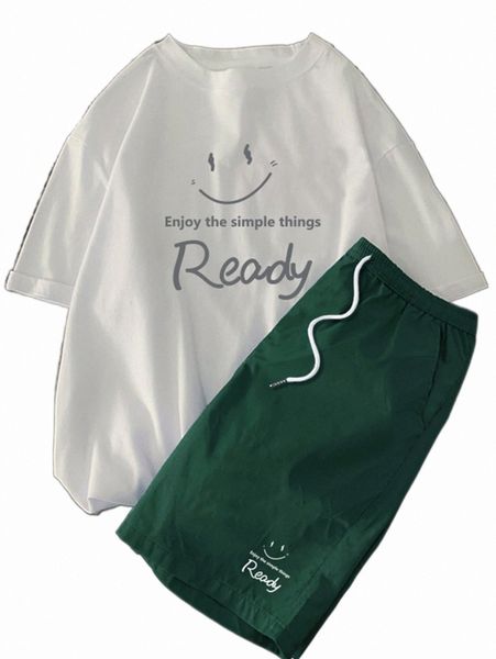 men cartoon & slogan graphic tee & shorts 645r#, Gray 
men cartoon & slogan graphic tee & shorts 645r#, Gray