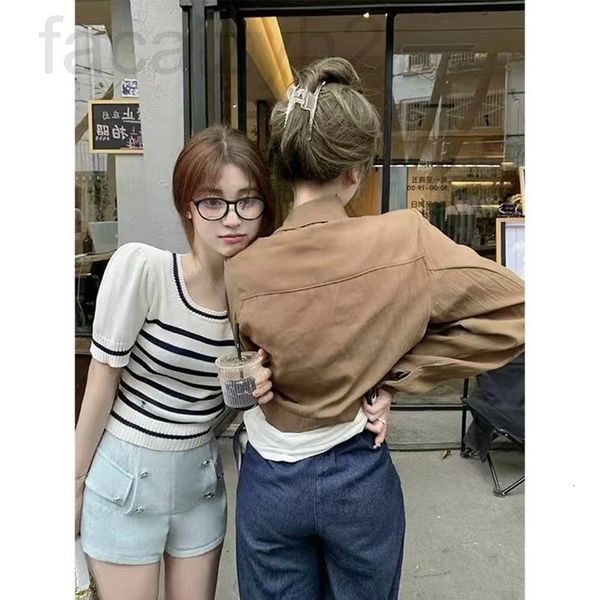 women's knits & tees designer 22 summer new d family stripe round neck short sleeve knitted women u981, White
women's knits & tees designer 22 summer new d family stripe round neck short sleeve knitted women u981, White
