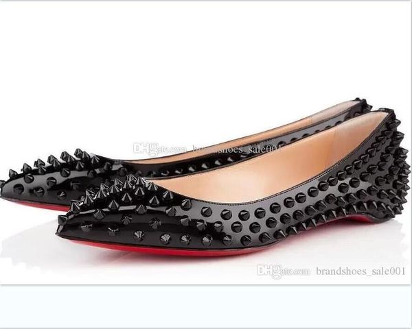 with box patent leather pointed toe flat shoes slip on casual shoes size 34-42 rivets red bottoms, Black
with box patent leather pointed toe flat shoes slip on casual shoes size 34-42 rivets red bottoms, Black