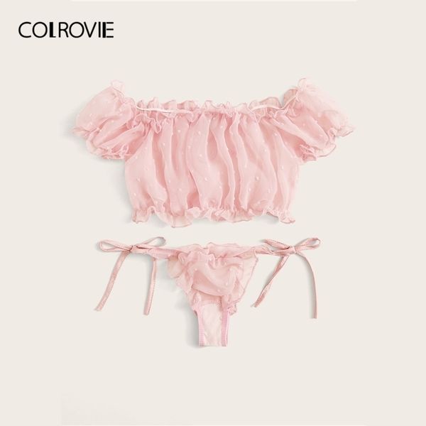 colrovie pink lettuce trim dobby mesh tie side lingerie women intimates frill bra and thongs ladies underwear set y200415, Red;black
colrovie pink lettuce trim dobby mesh tie side lingerie women intimates frill bra and thongs ladies underwear set y200415, Red;black