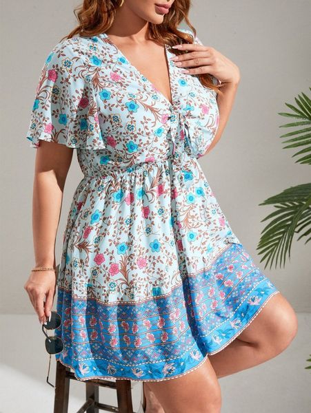 plus floral print butterfly sleeve knot front dress j46s#, Black
plus floral print butterfly sleeve knot front dress j46s#, Black