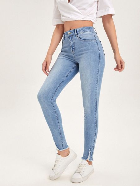 ripped raw cut skinny jeans 31op#, Blue