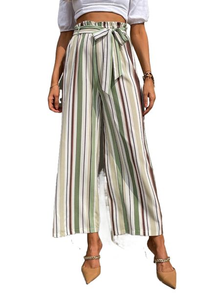 paper bag waist vertical striped belted wide leg pants j15k#, Black;white
paper bag waist vertical striped belted wide leg pants j15k#, Black;white