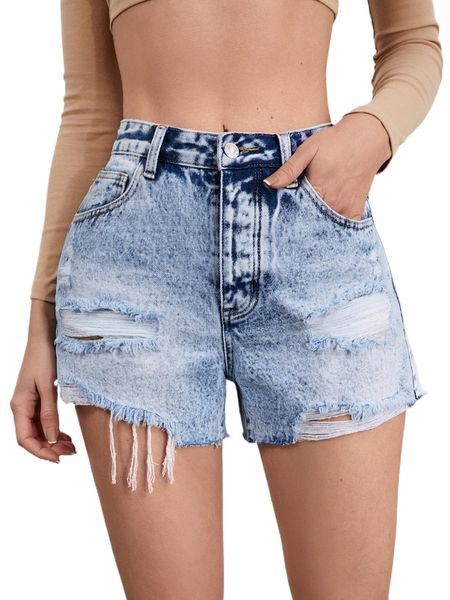 ripped raw hem denim shorts z95c#, White;black