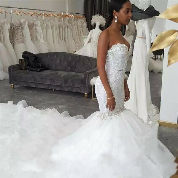 elegant v neck crystal mermaid wedding dresses ruffles sweep train bridal gowns, White
elegant v neck crystal mermaid wedding dresses ruffles sweep train bridal gowns, White