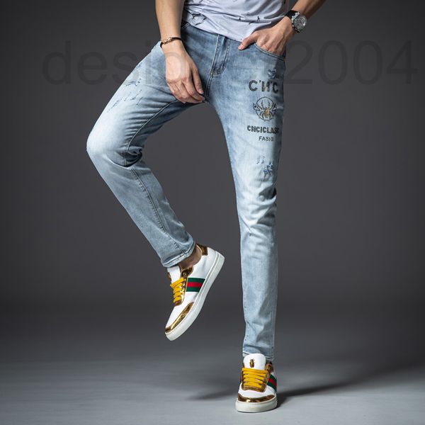 men's jeans designer men's fashion trend summer elastic small feet slim fit holes drill personalized brand long pants hlk3, Blue
men's jeans designer men's fashion trend summer elastic small feet slim fit holes drill personalized brand long pants hlk3, Blue