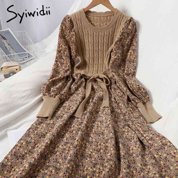 fashion floral print spliced high waist knitted dresses women bandage long sleeve oneck aline spring korean 210415, Black;gray
fashion floral print spliced high waist knitted dresses women bandage long sleeve oneck aline spring korean 210415, Black;gray