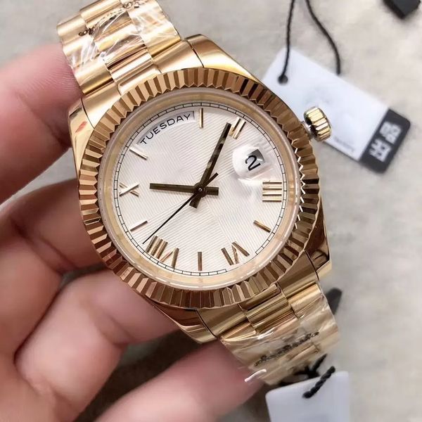automatic mechanical mens watch watches 40mm white dial with fixed fluted bezel and gold stainless steel bracelet, Slivery;brown
automatic mechanical mens watch watches 40mm white dial with fixed fluted bezel and gold stainless steel bracelet, Slivery;brown