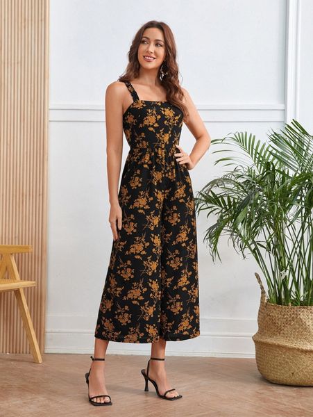 emery rose floral print wide leg cami jumpsuit 75hl#, Black;white 
emery rose floral print wide leg cami jumpsuit 75hl#, Black;white