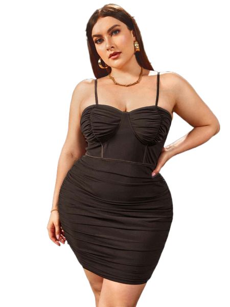 plus ruched mesh cami dress g0ok#, Black
plus ruched mesh cami dress g0ok#, Black