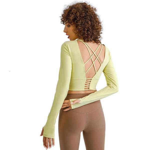 designer women's t-shirt vest 2022 suit with breast pad finger cover cross back sports t-shirt running yoga long sleeve, White
designer women's t-shirt vest 2022 suit with breast pad finger cover cross back sports t-shirt running yoga long sleeve, White