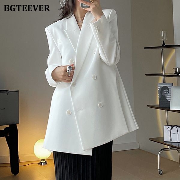 elegant notched collar women blazer jackets full sleeve double breasted split female suit coats 2022 spring outwear, White;black
elegant notched collar women blazer jackets full sleeve double breasted split female suit coats 2022 spring outwear, White;black