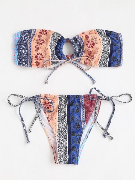 allover print drawstring bandeau bikini swimsuit b58p#, White;black
allover print drawstring bandeau bikini swimsuit b58p#, White;black