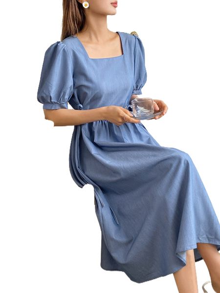 dazy square neck puff sleeve dress i4ot#, Black;gray