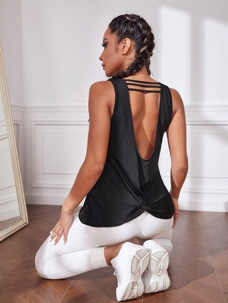 twist open back sports tank i8jb#, Gray