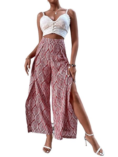 allover print split thigh pants 64cm#, Black;white
allover print split thigh pants 64cm#, Black;white